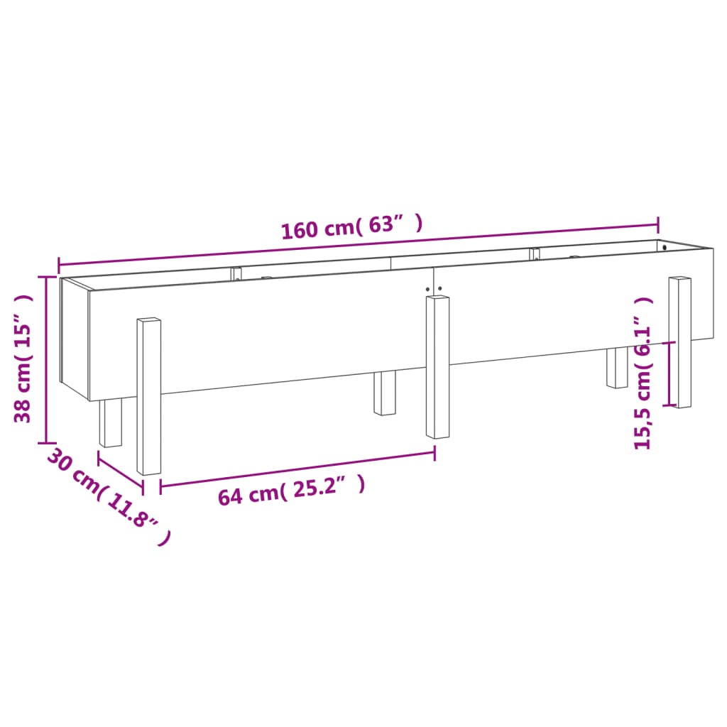 Fioriera Rialzata Giardino 160x30x38 cm Legno Massello Douglas