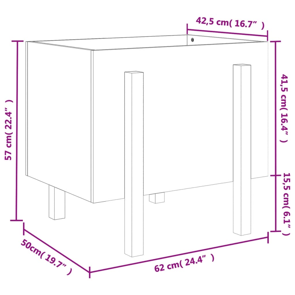 Fioriera da Giardino Nera 62x50x57 cm in Legno Massello di Pino