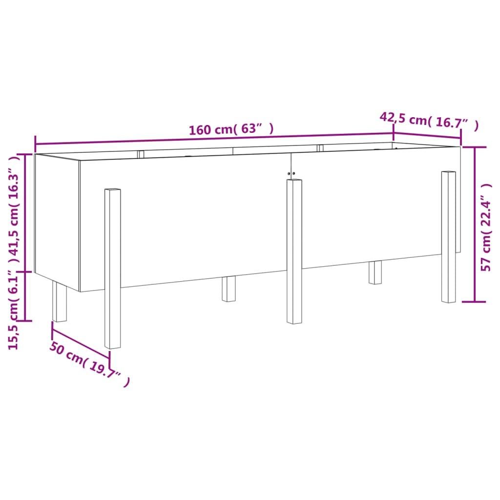 Fioriera Rialzata da Giardino 160x50x57 cm Legno Massello Pino