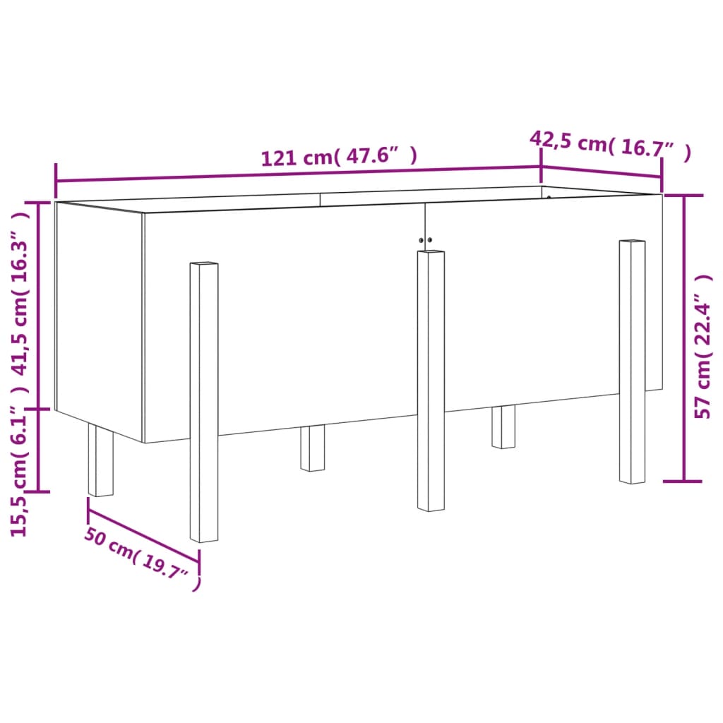 Fioriera Rialzata da Giardino 121x50x57 cm Legno Massello Pino