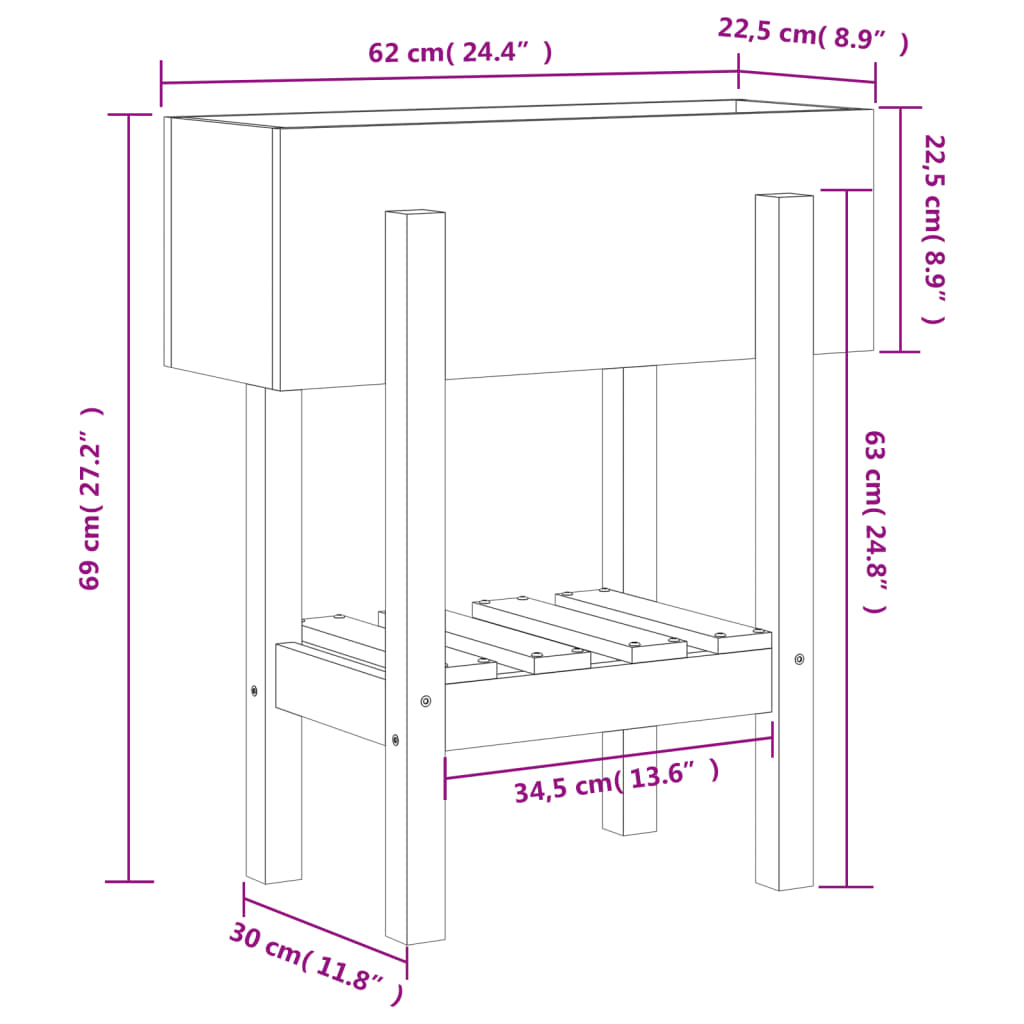 Fioriera da Giardino 62x30x69 cm in Legno Massello di Douglas