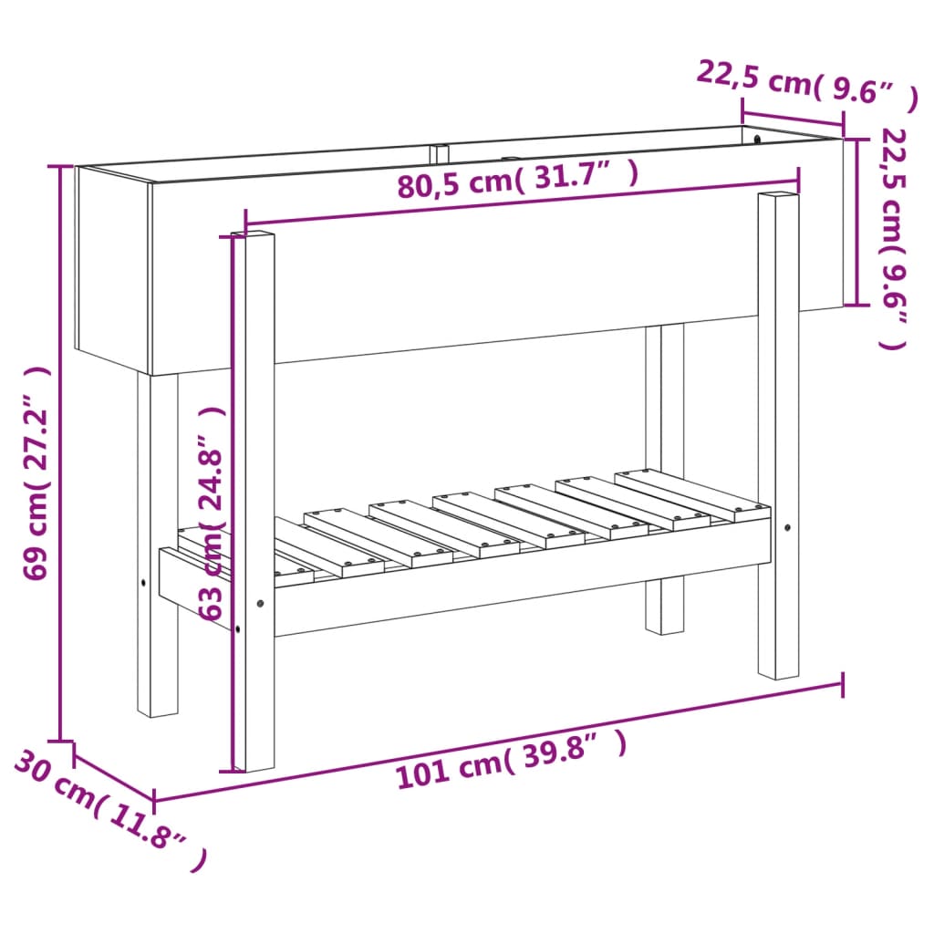 Fioriera Rialzata da Giardino Miele 101x30x69 cm Massello Pino