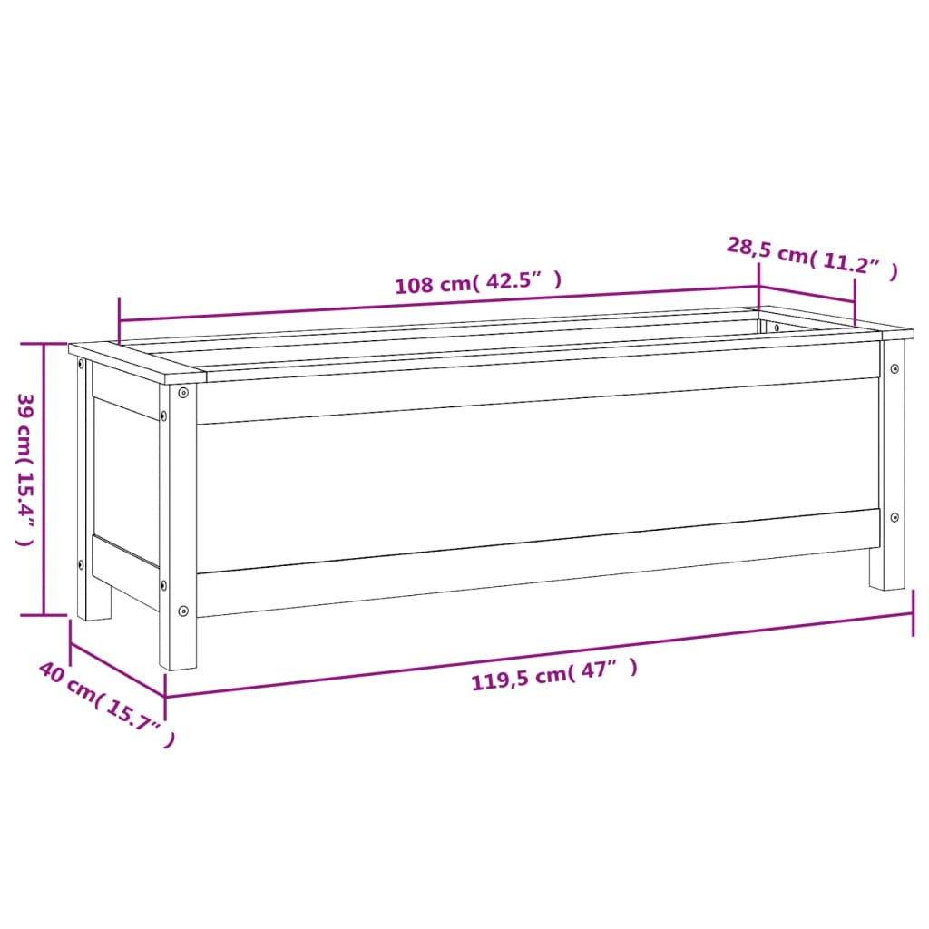 Fioriera Rialzata da Giardino Miele 119,5x40x39cm Massello Pino