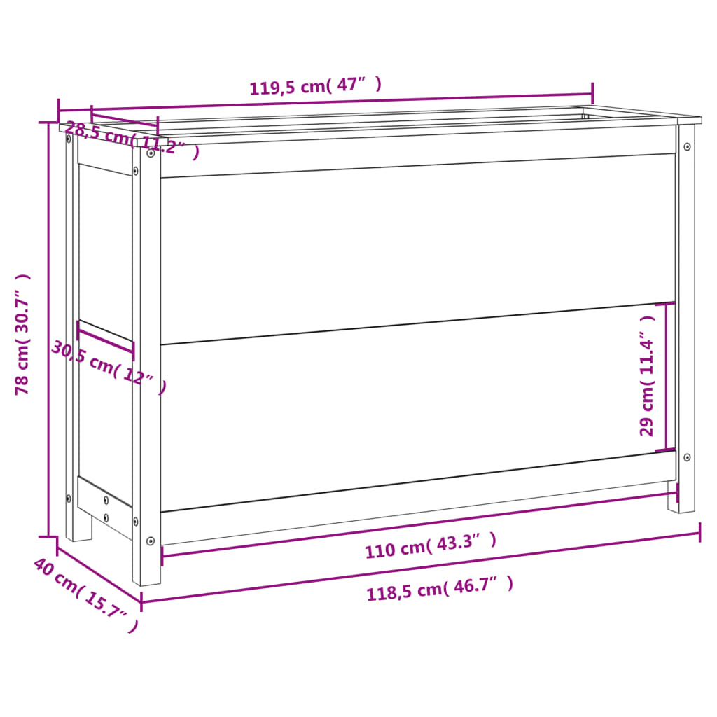 Fioriera Rialzata Giardino 119,5x40x78cm Legno Massello Douglas