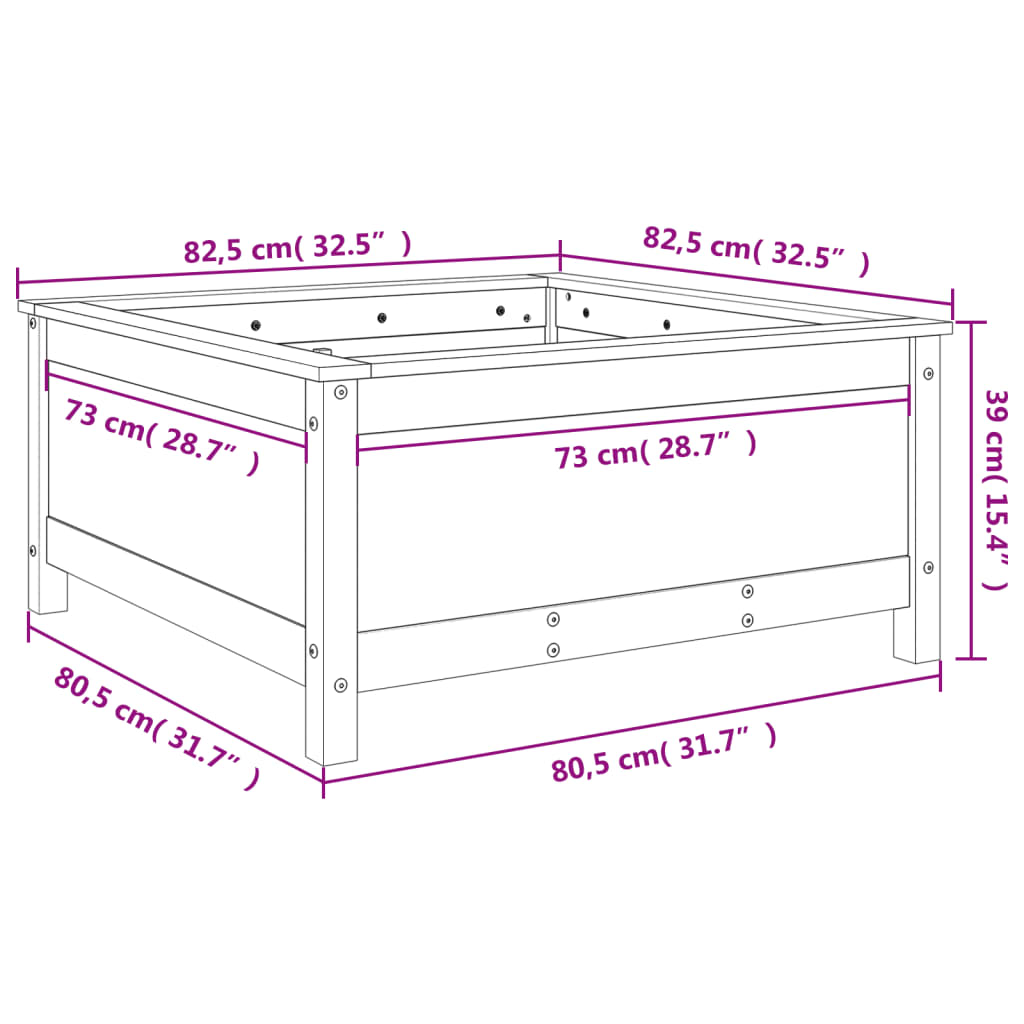 Fioriera da Giardino 82,5x82,5x39 cm in Legno Massello di Pino