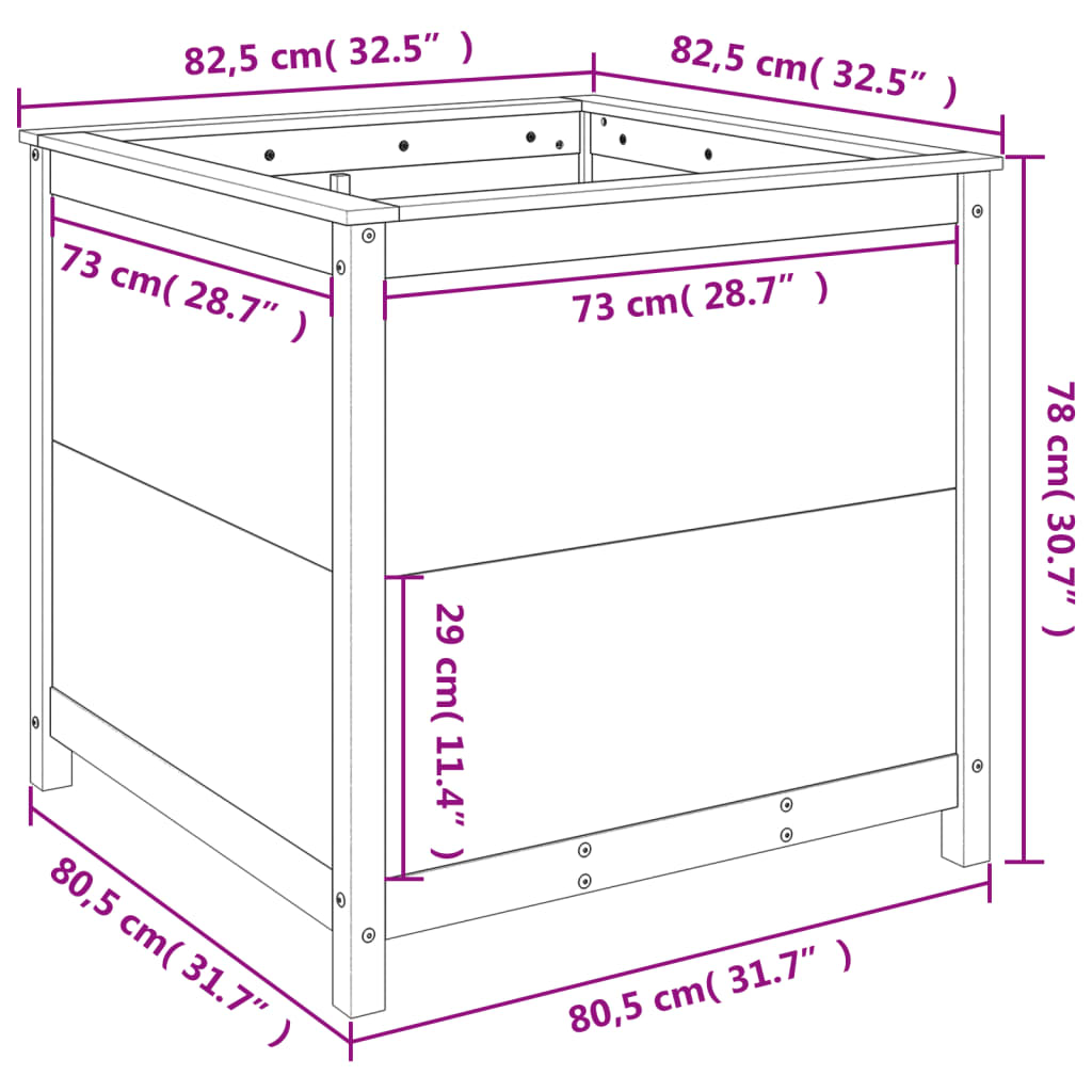 Fioriera da Giardino 82,5x82,5x78 cm in Legno Massello di Pino