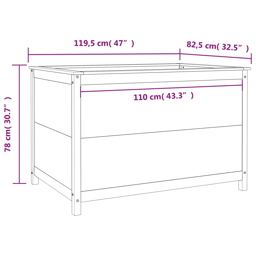 Fioriera Rialzata Giardino Nera 119,5x82,5x78 cm Massello Pino