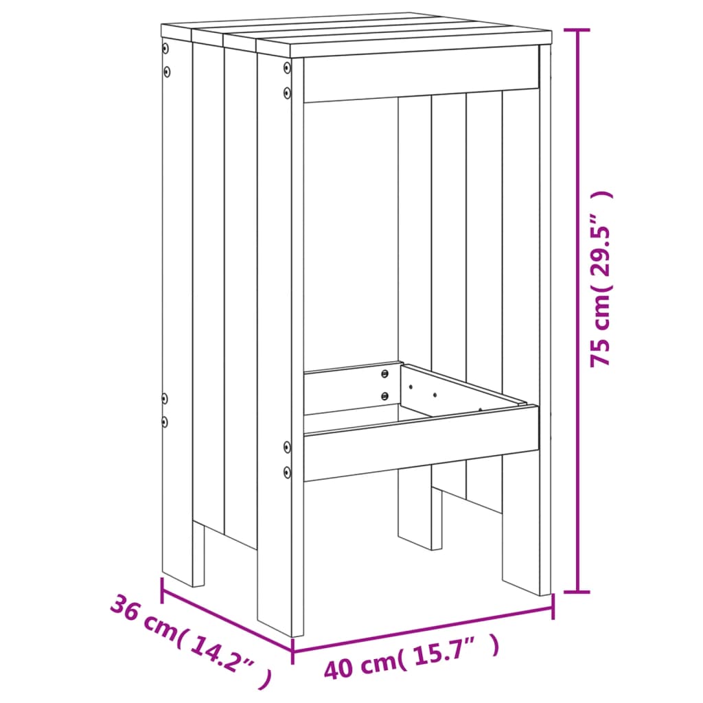 Sgabelli da Bar 2pz Grigi 40x36x75 cm in Legno Massello Pino