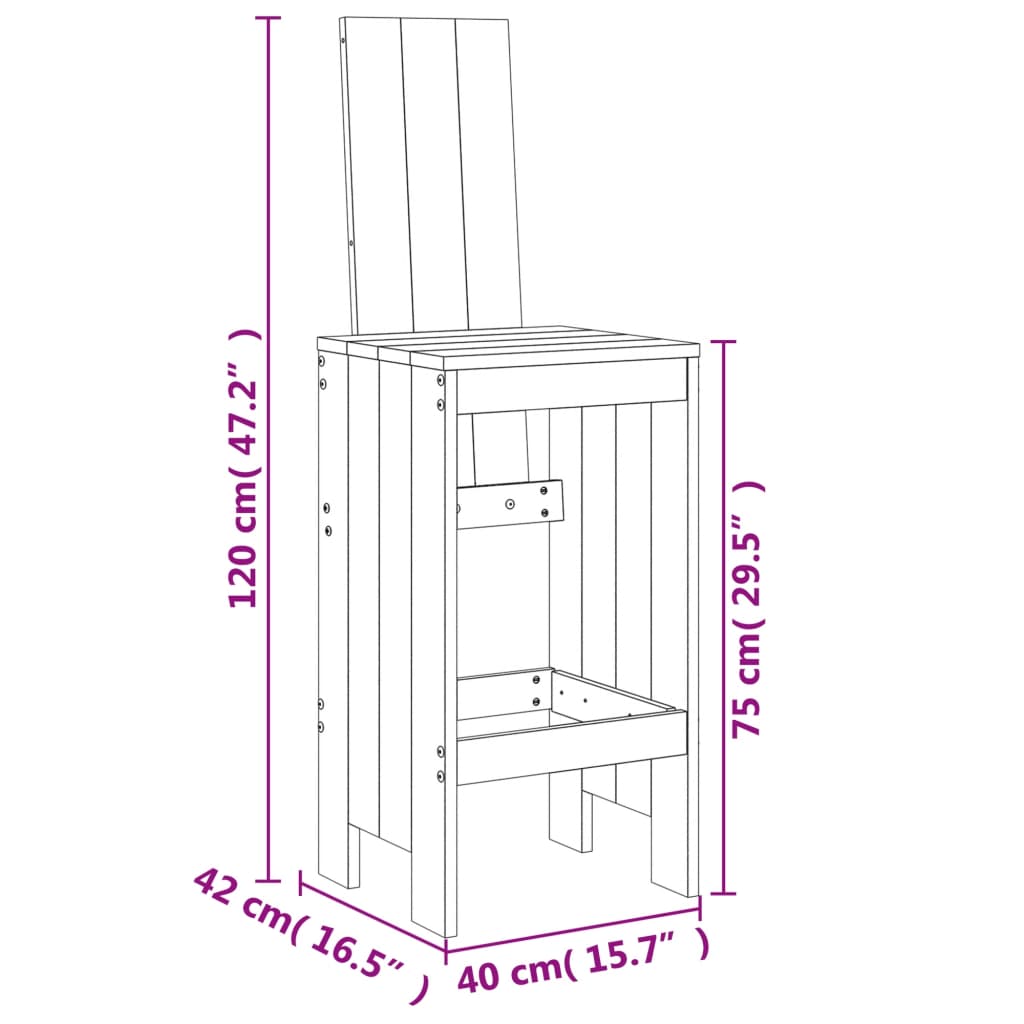 Sgabelli da Bar 2pz Neri 40x42x120 cm Legno Massello Pino