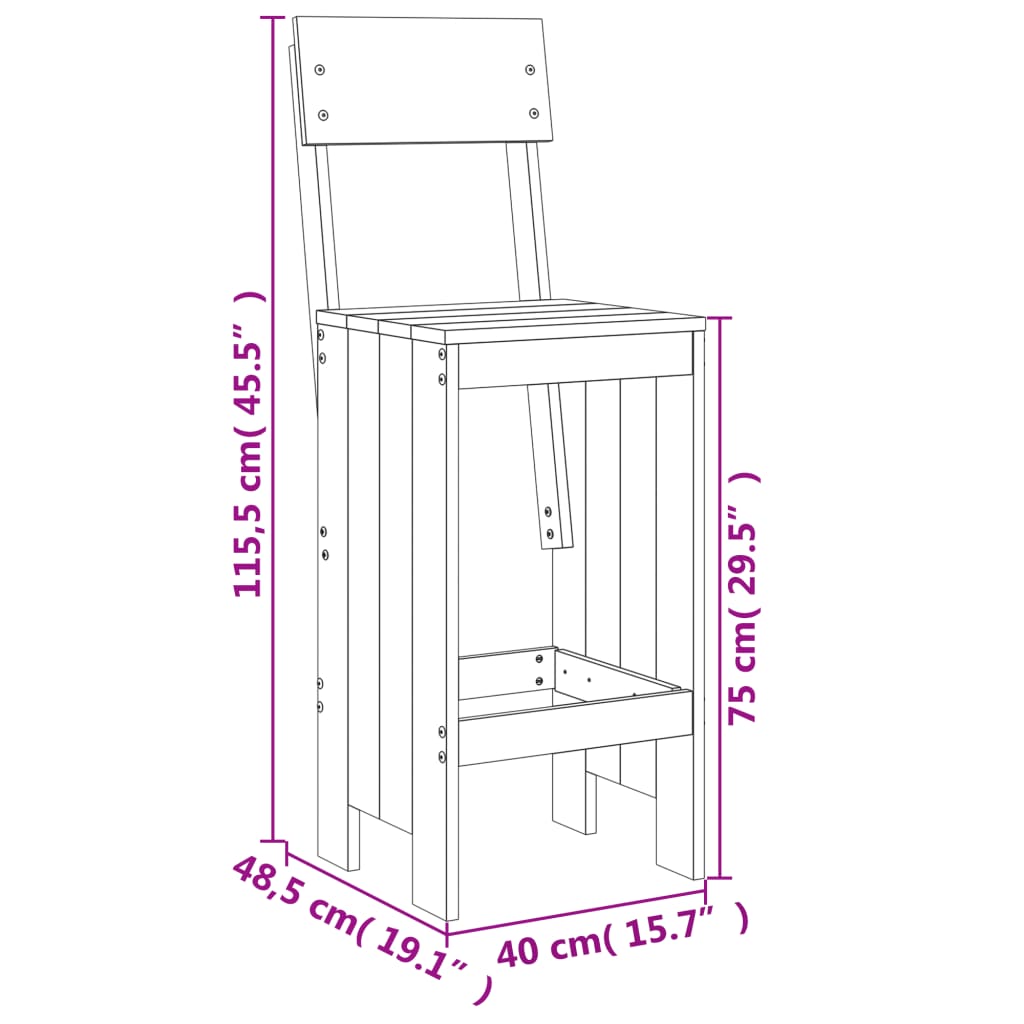 Sgabelli da Bar 2 pz 40x48,5x115,5 cm in Legno Massello di Pino