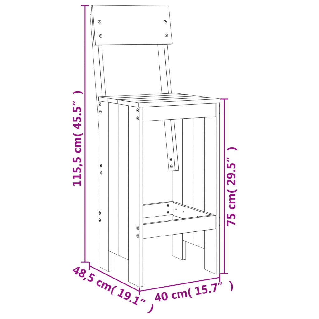 Sgabelli da Bar 2pz Miele 40x48,5x115,5 cm Legno Massello Pino