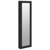 Armadio Portagioie con Specchio a Muro Nero 30x8,5x106 cm