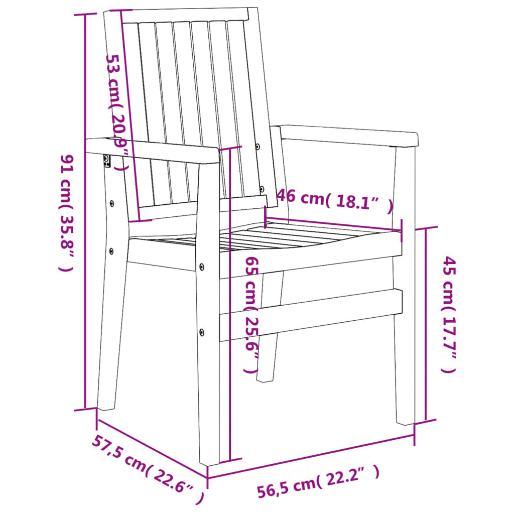 Sedie da Giardino Impilabili 2 pz 56,5x57,5x91 cm Massello Teak