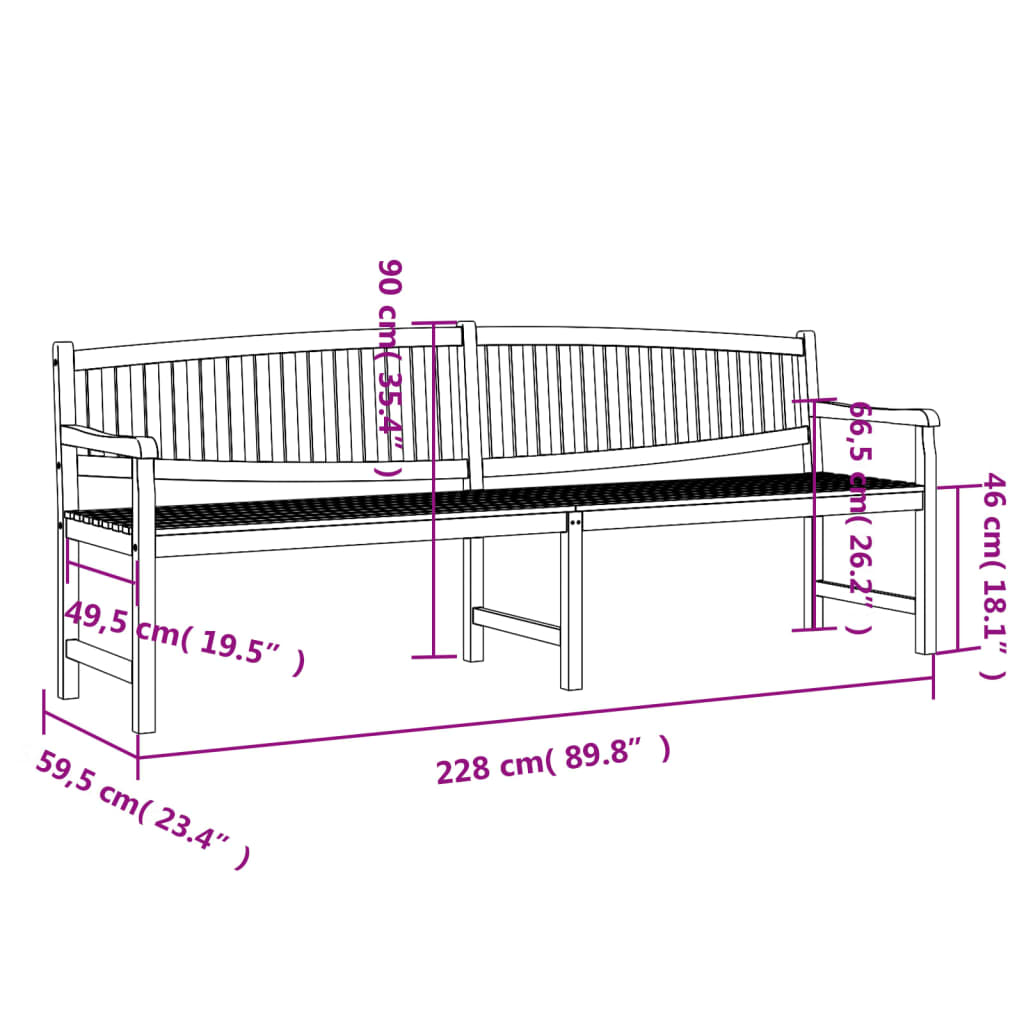 Panca da Giardino 228x59,5x90 cm in Legno Massello di Teak