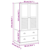 Armadio VIGO 90x55x176 cm in Legno Massello di Pino Bianco