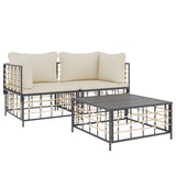 Set Divani da Giardino 3 pz con Cuscini Antracite in Polyrattan