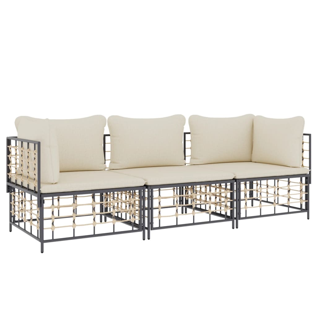 Set Divani da Giardino 3 pz con Cuscini Antracite in Polyrattan