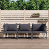 Set Divani da Giardino 3 pz con Cuscini Antracite in Polyrattan