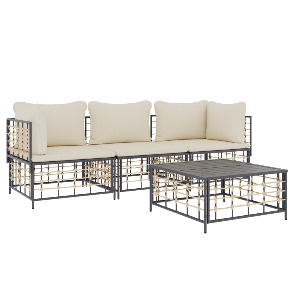 Set Divani da Giardino 4 pz con Cuscini Antracite in Polyrattan