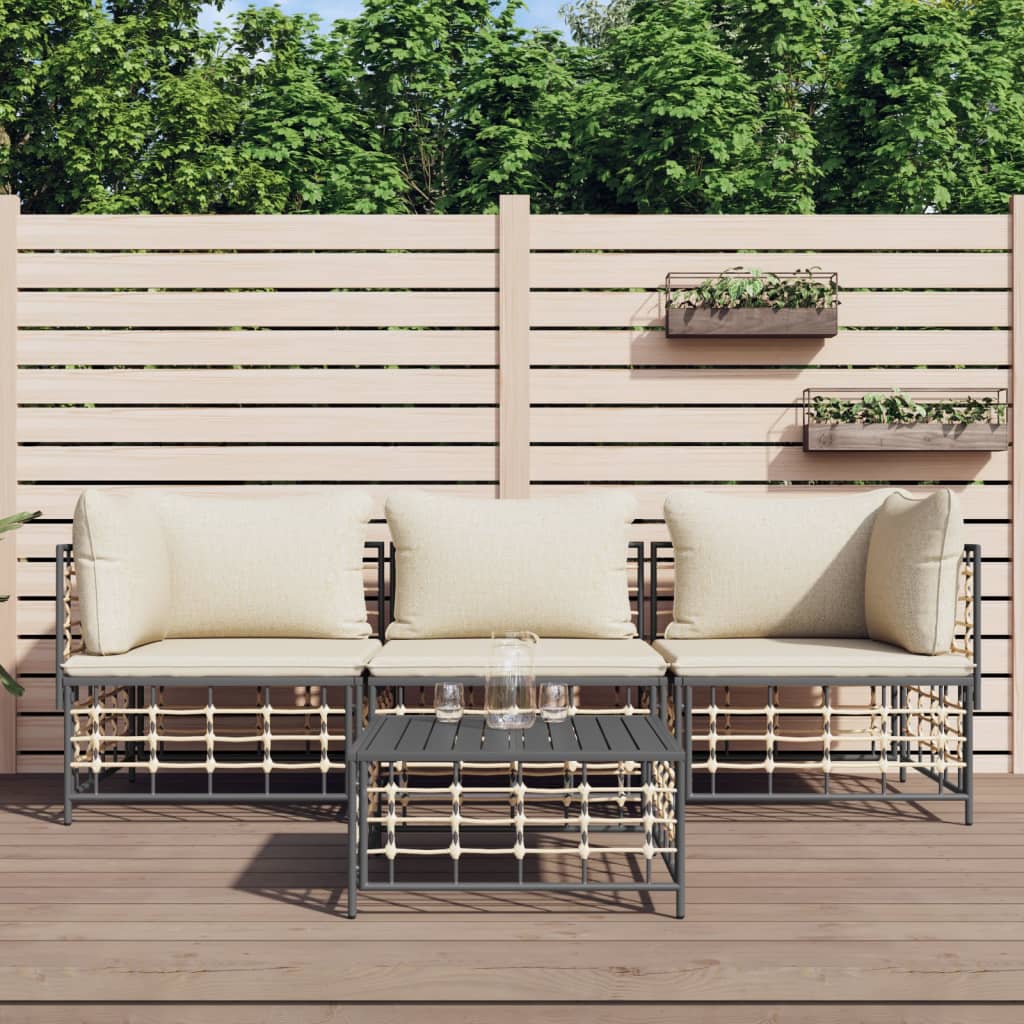 Set Divani da Giardino 4 pz con Cuscini Antracite in Polyrattan