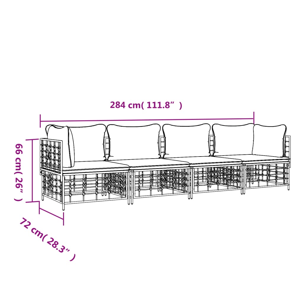 Set Divani da Giardino 4 pz con Cuscini Antracite in Polyrattan