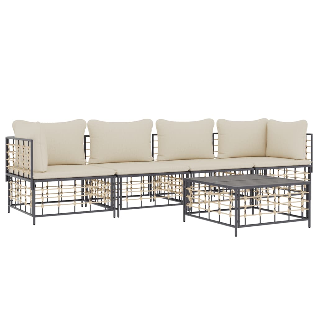 Set Divani da Giardino 5 pz con Cuscini Antracite in Polyrattan