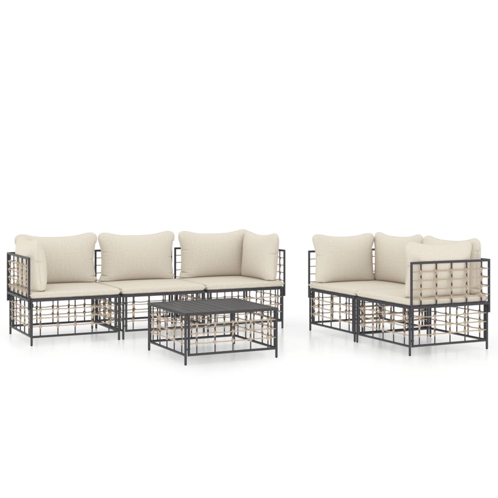 Set Divani da Giardino 6 pz con Cuscini Antracite in Polyrattan