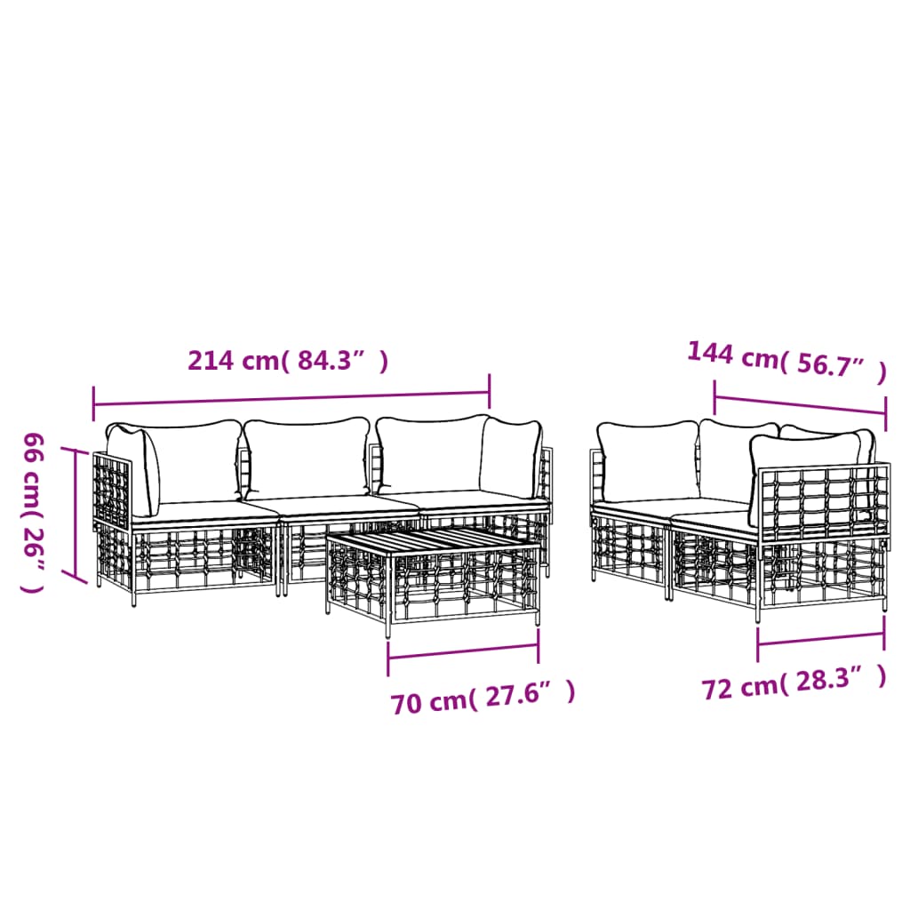 Set Divani da Giardino 6 pz con Cuscini Antracite in Polyrattan