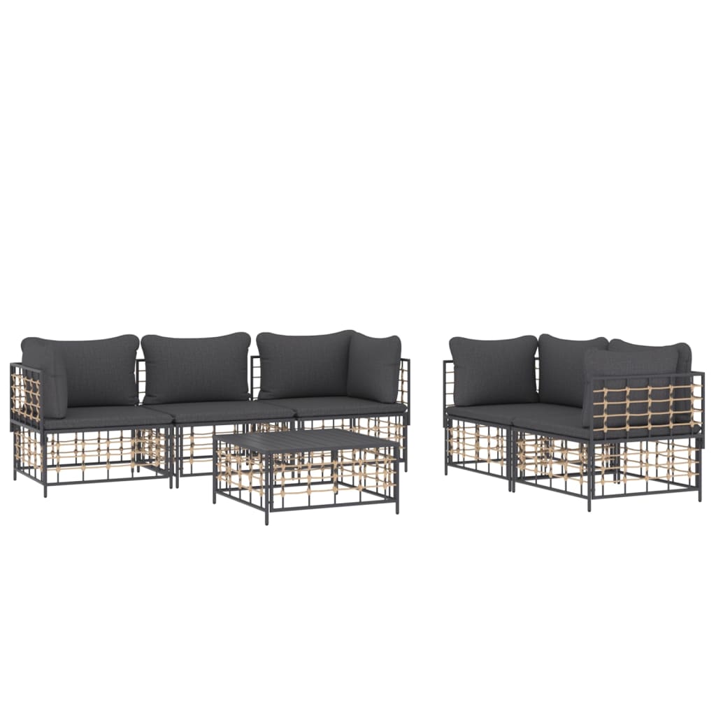 Set Divani da Giardino 6 pz con Cuscini Antracite in Polyrattan