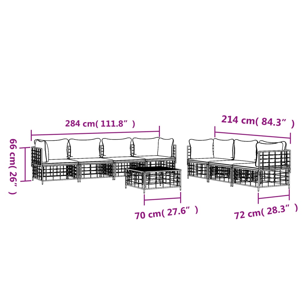 Set Divani da Giardino 8 pz con Cuscini Antracite in Polyrattan