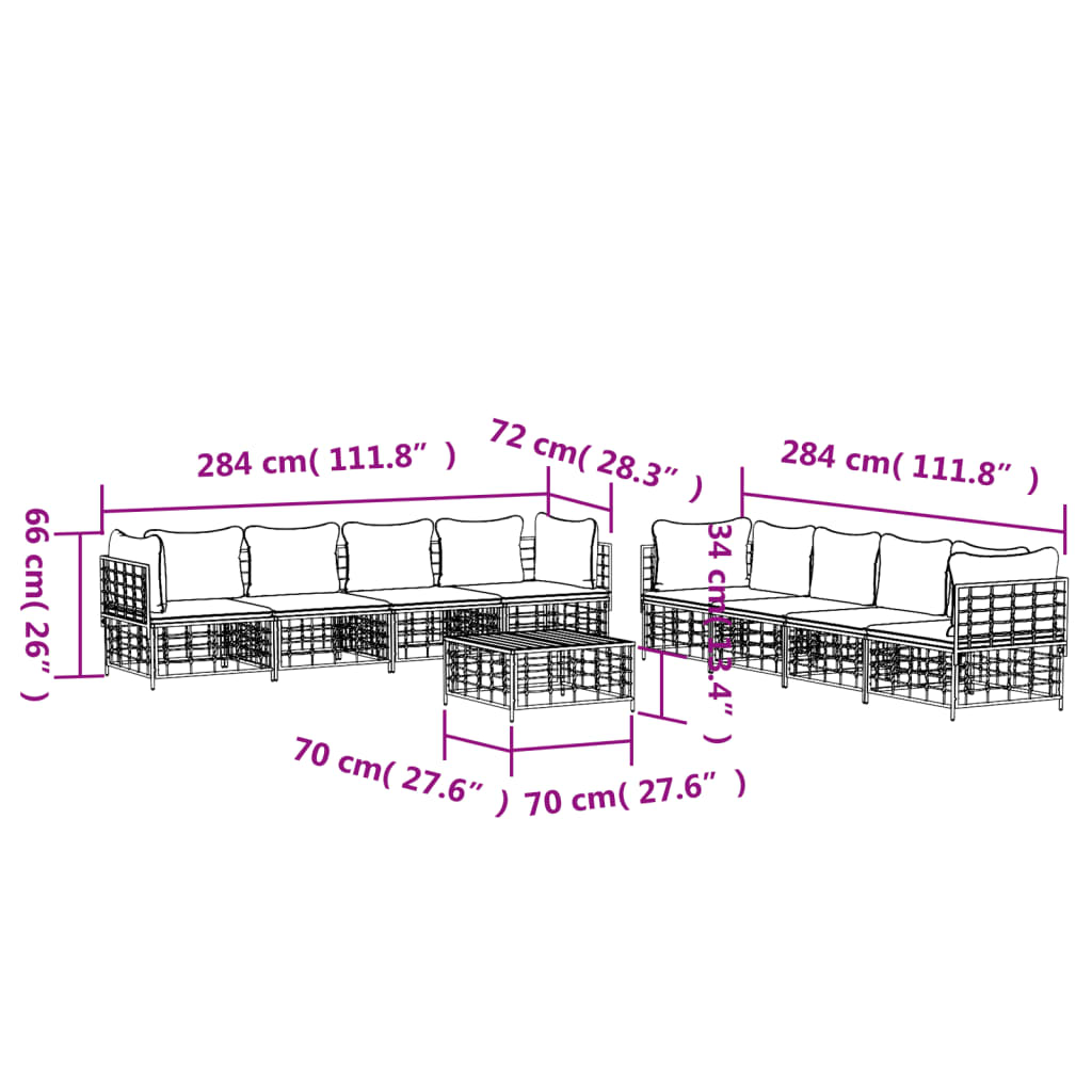 Set Divani da Giardino 9 pz con Cuscini Antracite in Polyrattan