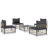 Set Divani da Giardino 5 pz con Cuscini Antracite in Polyrattan