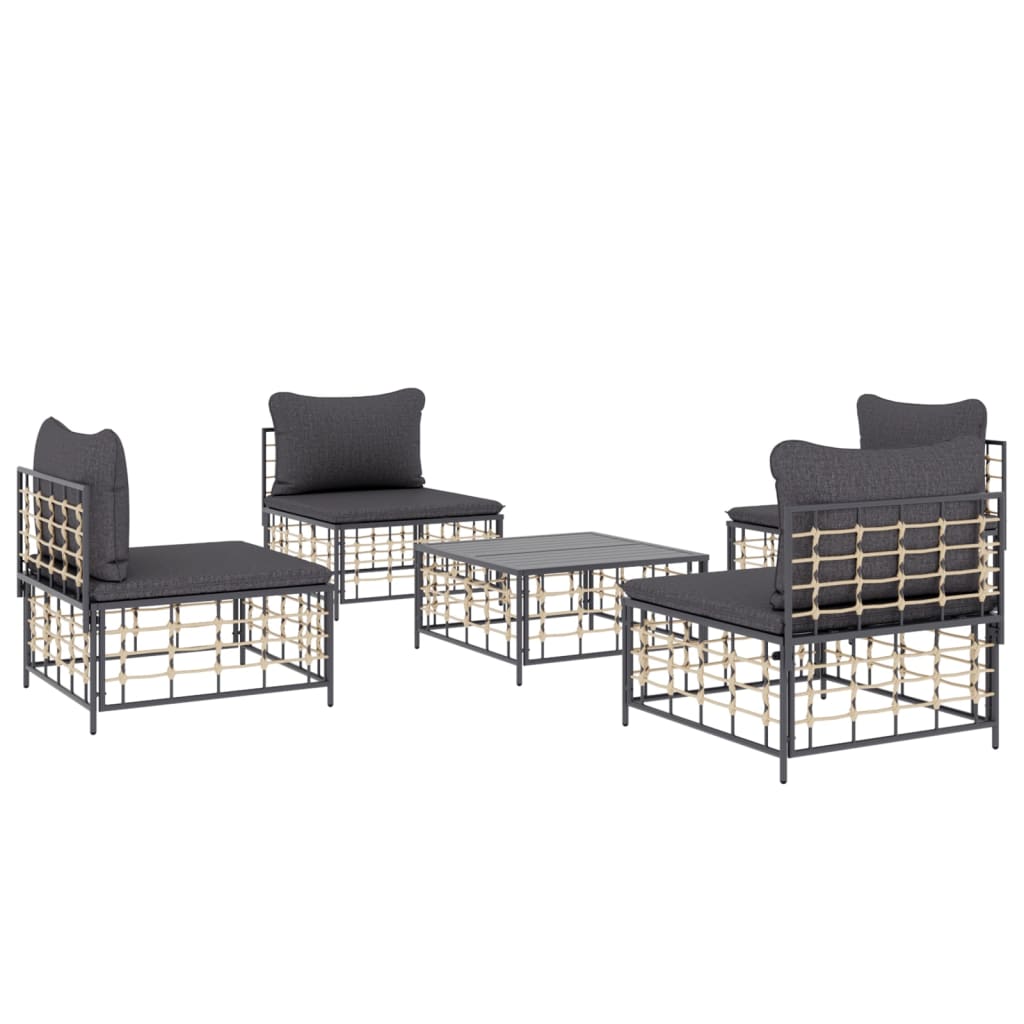 Set Divani da Giardino 5 pz con Cuscini Antracite in Polyrattan