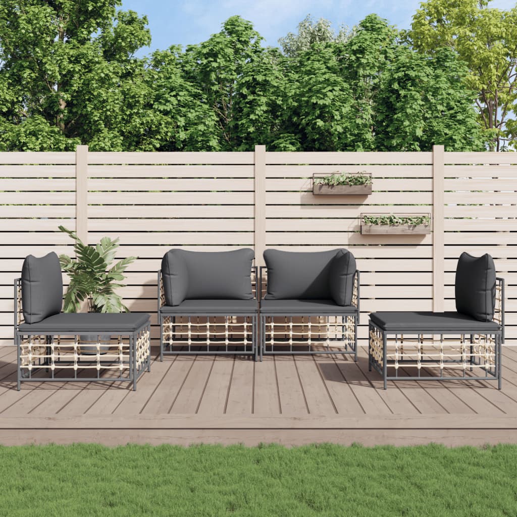 Set Divani da Giardino 4 pz con Cuscini Antracite in Polyrattan