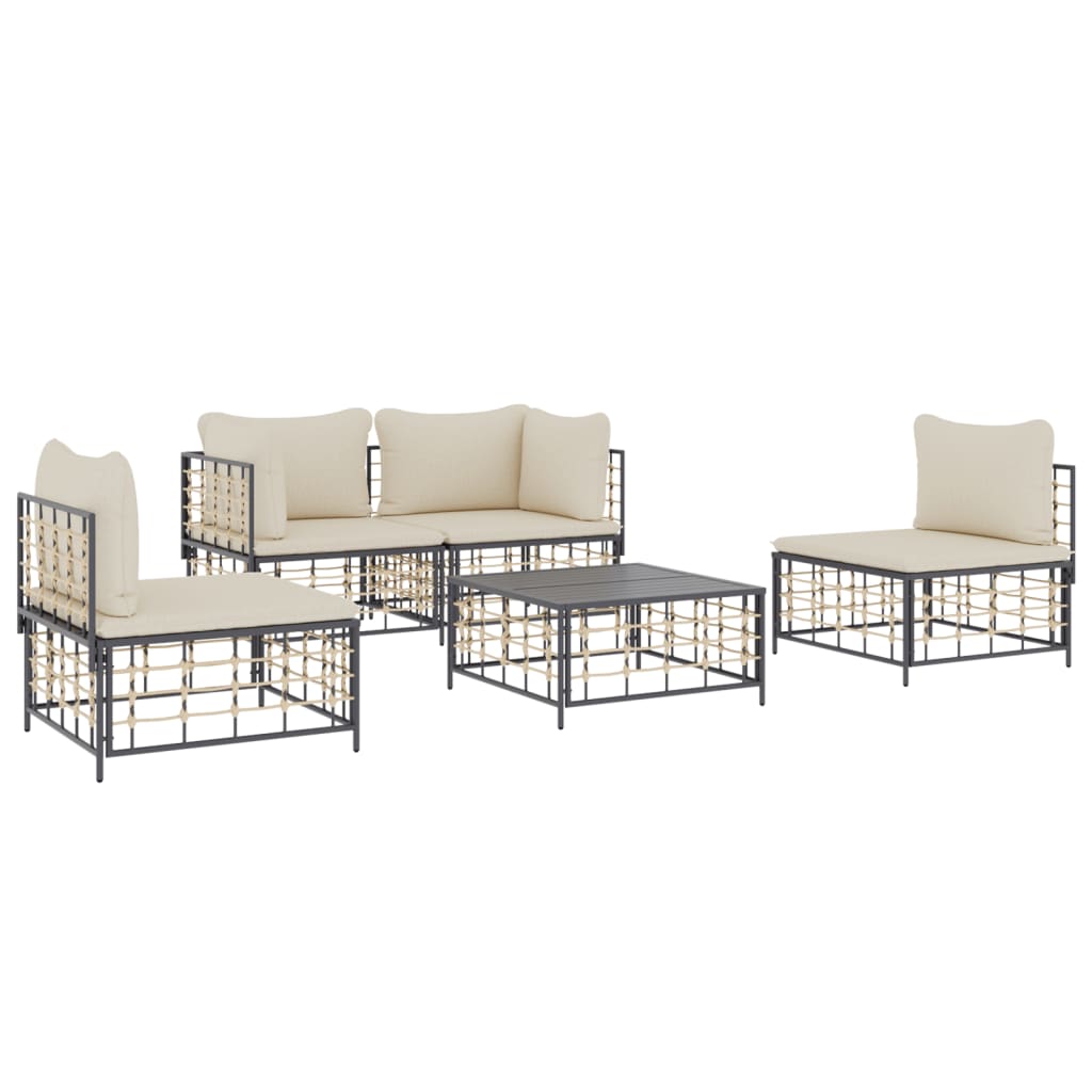 Set Divani da Giardino 5 pz con Cuscini Antracite in Polyrattan