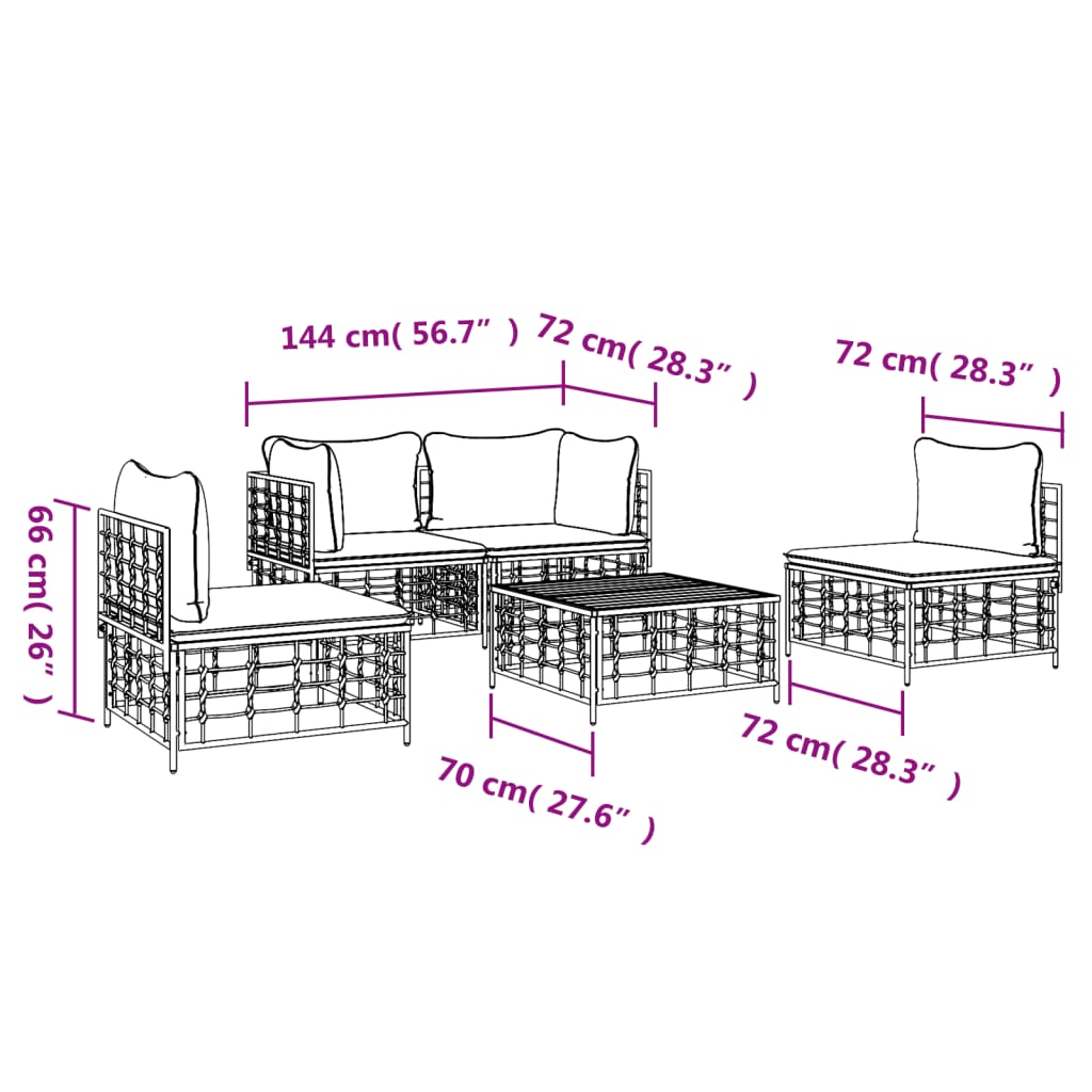 Set Divani da Giardino 5 pz con Cuscini Antracite in Polyrattan