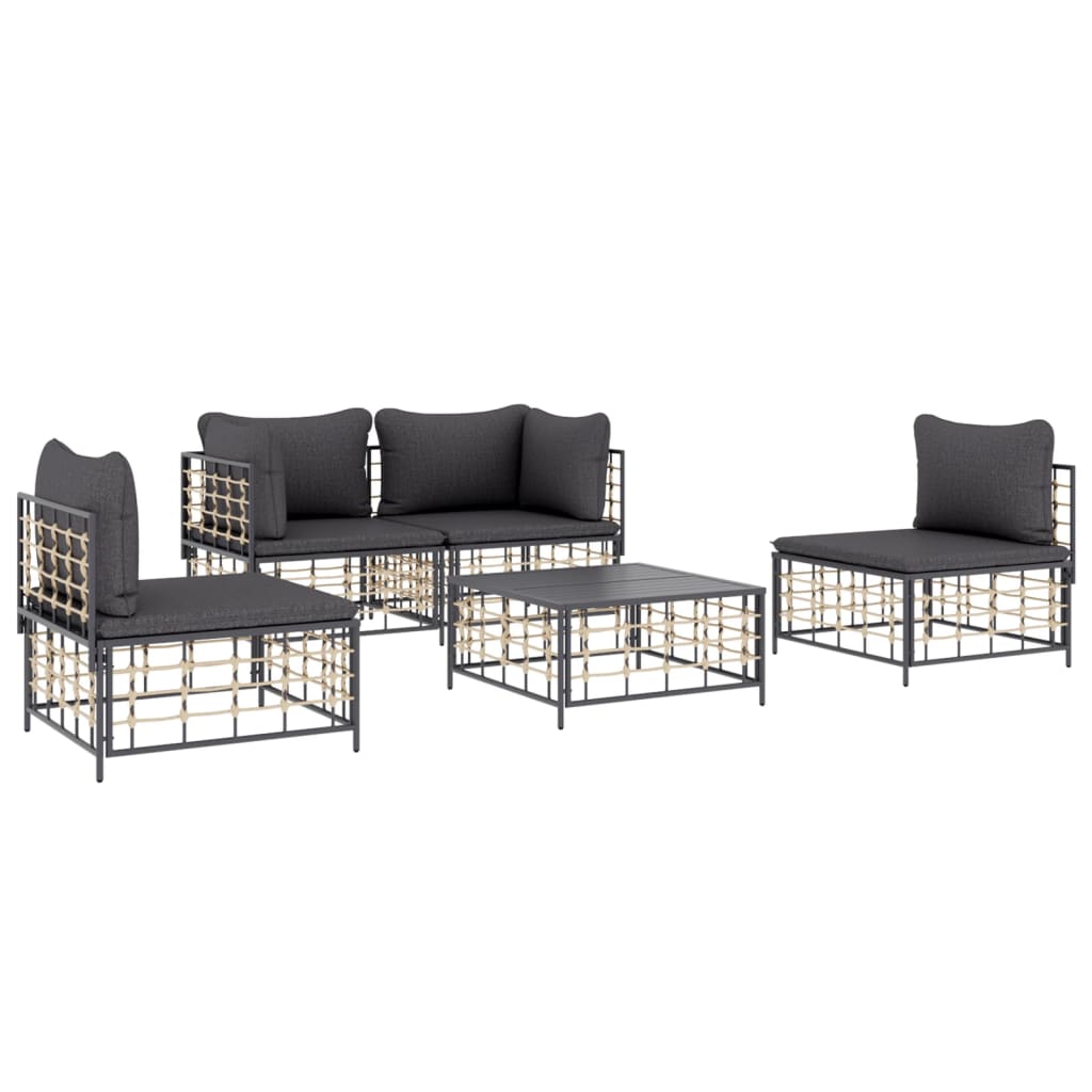 Set Divani da Giardino 5 pz con Cuscini Antracite in Polyrattan