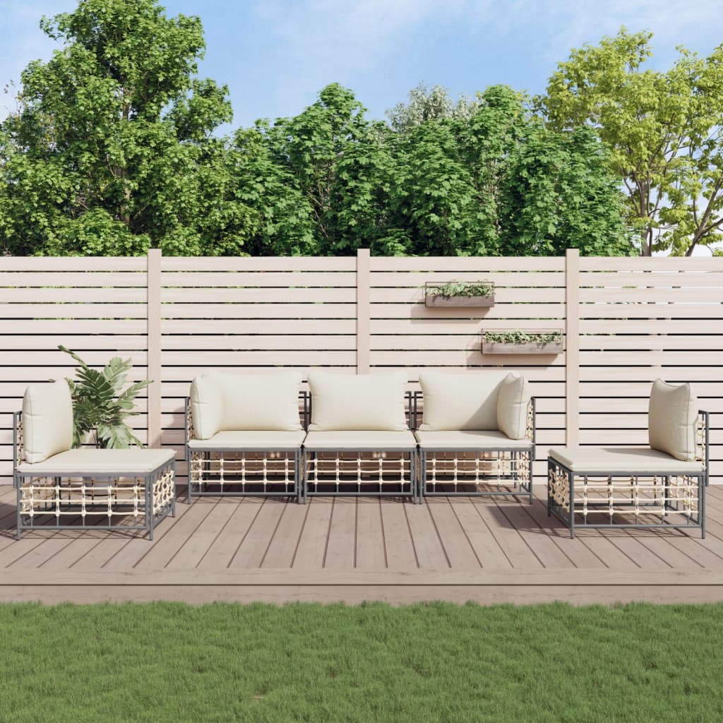 Set Divani da Giardino 5 pz con Cuscini Antracite in Polyrattan