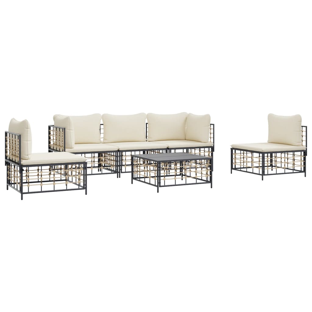 Set Divani da Giardino 6 pz con Cuscini Antracite in Polyrattan