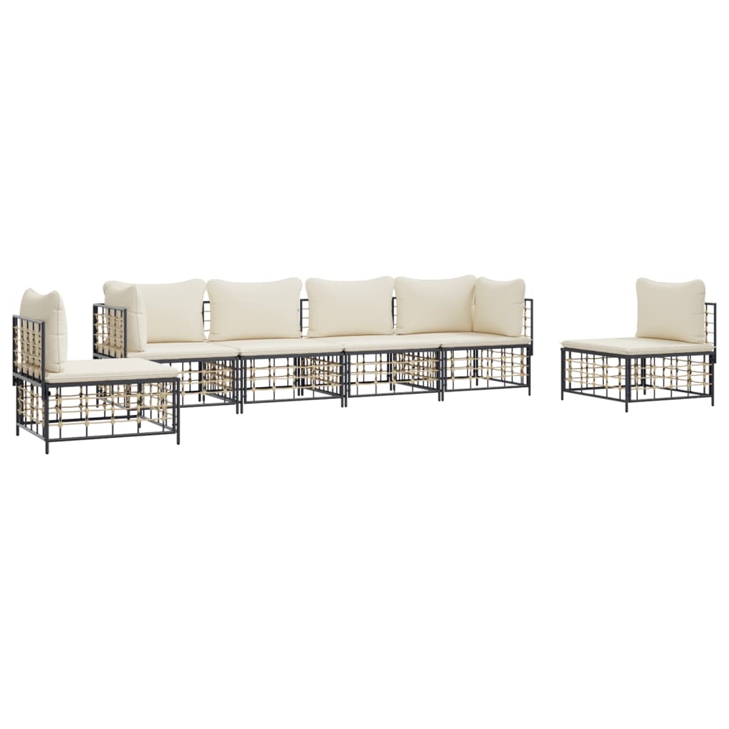 Set Divani da Giardino 6 pz con Cuscini Antracite in Polyrattan