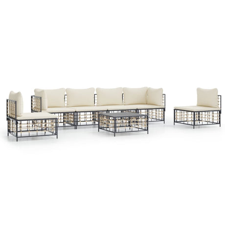 Set Divani da Giardino 7 pz con Cuscini Antracite in Polyrattan