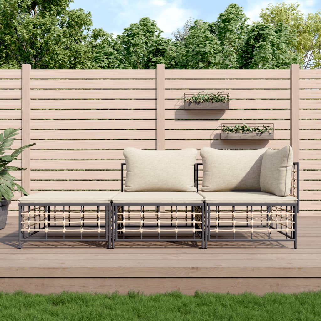 Set Divani da Giardino 3 pz con Cuscini Antracite in Polyrattan