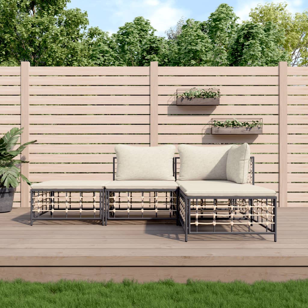 Set Divani da Giardino 4 pz con Cuscini Antracite in Polyrattan