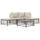 Set Divani da Giardino 5 pz con Cuscini Antracite in Polyrattan