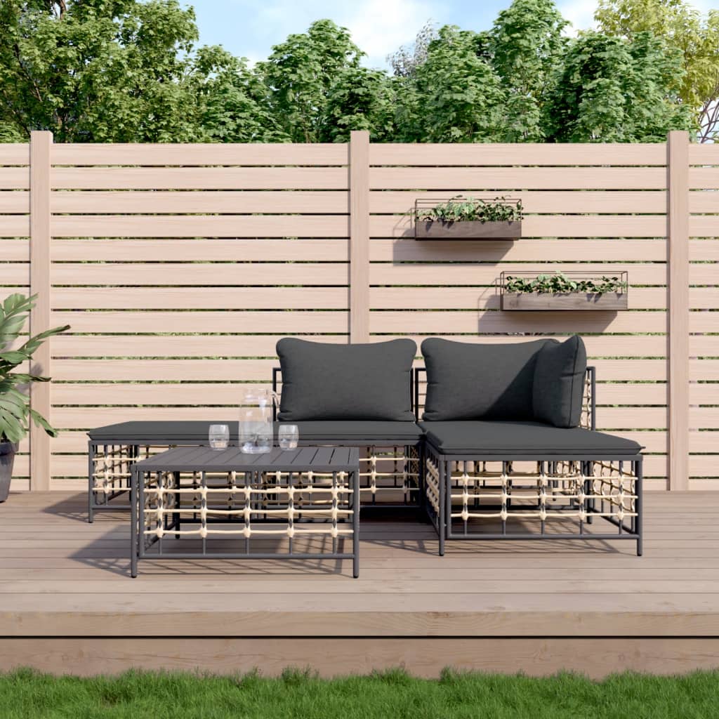 Set Divani da Giardino 5 pz con Cuscini Antracite in Polyrattan