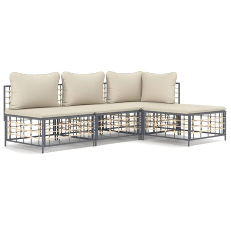 Set Divani da Giardino 4 pz con Cuscini Antracite in Polyrattan