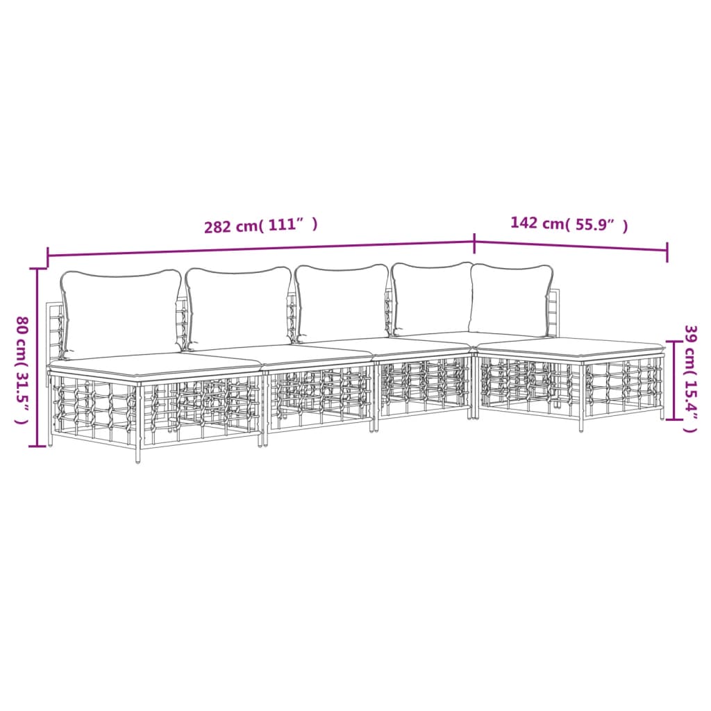 Set Divani da Giardino 5 pz con Cuscini Antracite in Polyrattan