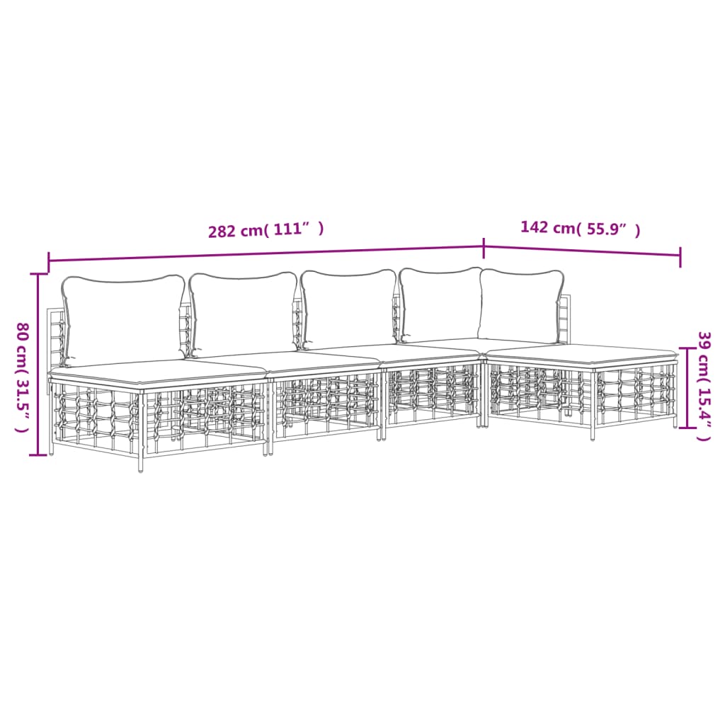 Set Divani da Giardino 5 pz con Cuscini Antracite in Polyrattan