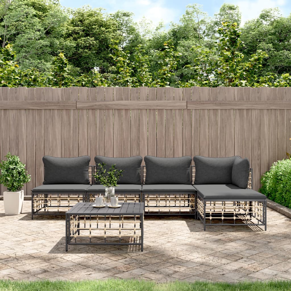 Set Divani da Giardino 6 pz con Cuscini Antracite in Polyrattan