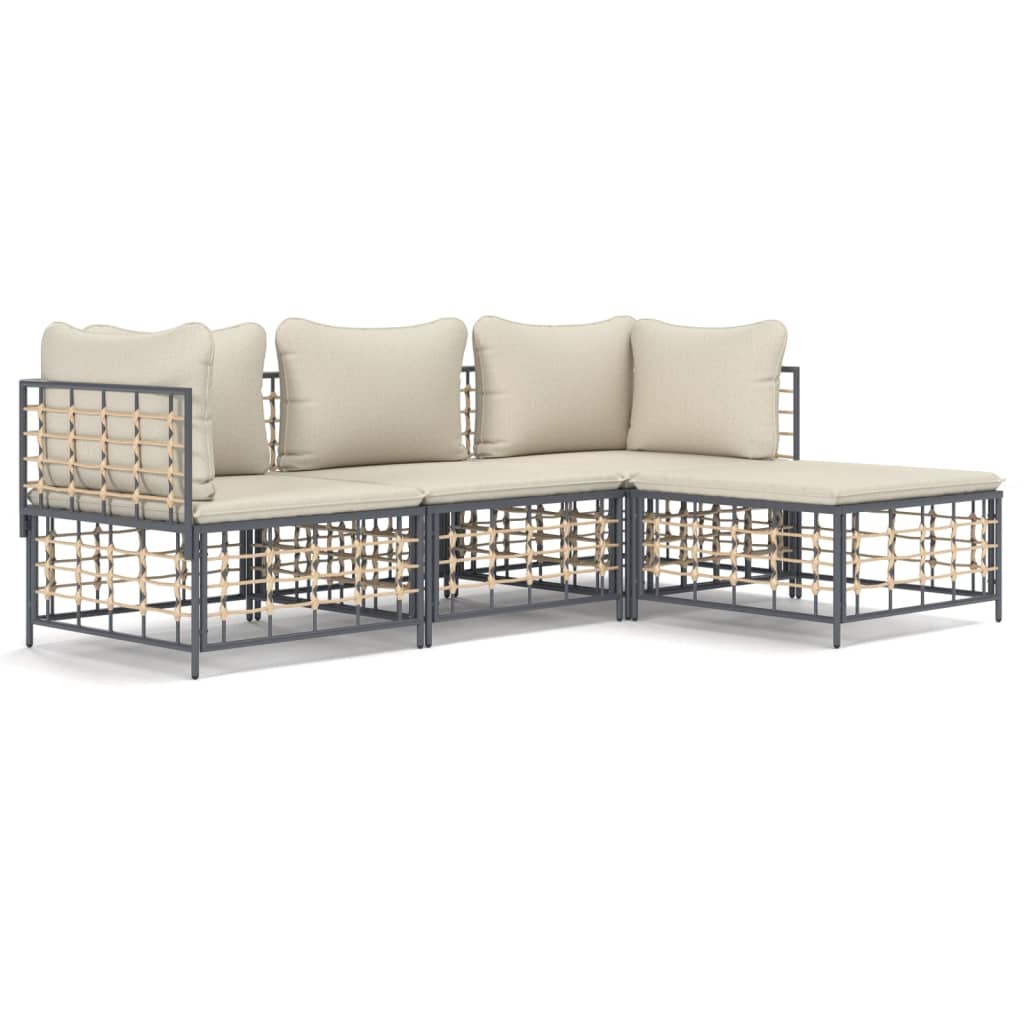 Set Divani da Giardino 4 pz con Cuscini Antracite in Polyrattan